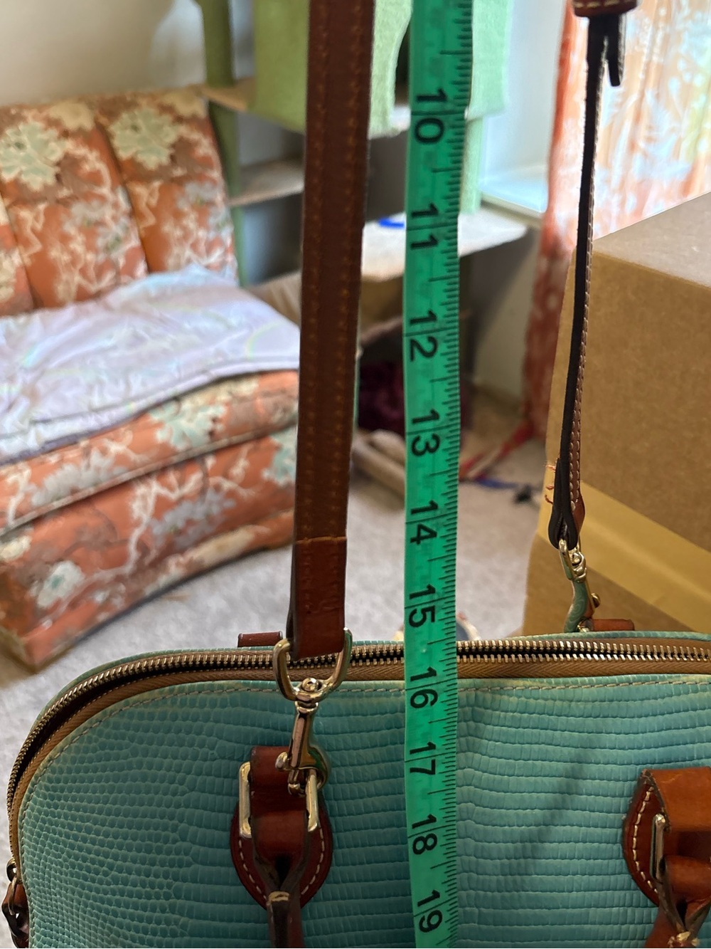 Dooney & Bourke Teal Pebble Grain “Zip Zip” Satchel with Brown Trim - Picture 12 of 16